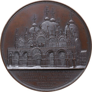 obverse: Medaglia per la serie delle Cattedrali Europee realizzata da Jacob Wiener a Bruxelles a metà del XIX secolo, raffigurante la Basilica di San Marco a Venezia