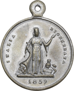 reverse: Vittorio Emanuele II (1861-1878). Medaglia popolare per la 2a Guerra d Indipendenza, tipo 