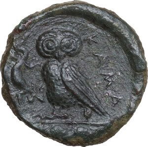 reverse: Kamarina. AE Tetras or Trionkion, c. 410-405 BC