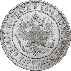 obverse: Finland.  Nicholas II Romanov (1894-1917). Markkaa 1915