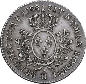 reverse: France.  Louis XVI (1774-1793).. 1/5 Ecu 1788 H