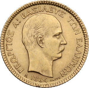 obverse: Greece.  George I of Greece (1863-1913). 20 drachmas 1884 A, Paris mint