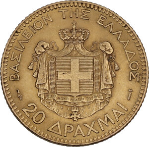 reverse: Greece.  George I of Greece (1863-1913). 20 drachmas 1884 A, Paris mint