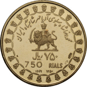 obverse: Iran.  Mohammed Reza Pahlawi (1942-1979). AV 750 Rials 1971. For the 2500 of the Persian Empire
