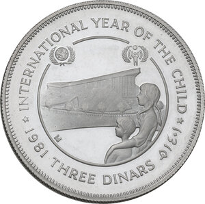 reverse: Jordan.  Hussein bin Talal (1952-1999). 3 Dinars AH 1402 (1981) International Year of the Child