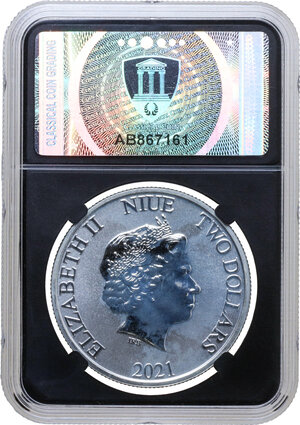 reverse: Niue.  Elizabeth II (1952-2022). AR 2 Dollars 2021, Justice League Series: Superman