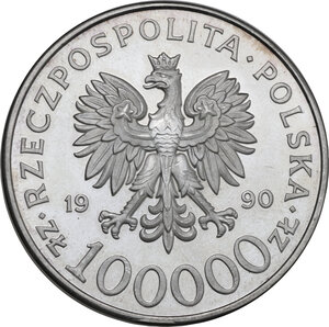 reverse: Poland. 100000 Zlotych, 10th Anniversary of Solidarnosc, 1990