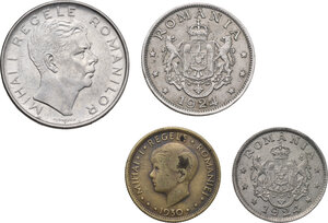 obverse: Romania. Lot of four (4) coins: 100 Lei 1943, 5 Lei 1930, 2 Lei 1924, 1 Leu 1924