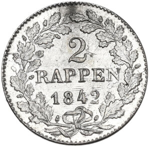 reverse: Switzerland. 2 rappen 1842, Zürich mint