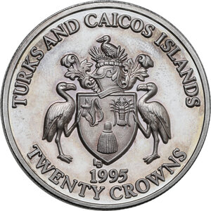 reverse: Turks and Caicos Islands.  Elizabeth II (1952-2022). Twenty Crowns 1995, 50th Anniversary of the Conference of Yalta