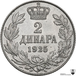 reverse: Yugoslavia.  Alexander I (1921-1934). 2 dinara 1925, Poissy mint
