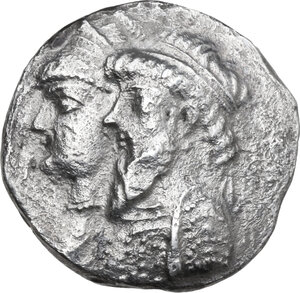 obverse: Kings of Elymais.  Kamnaskires III, with Anzaze (c. 82-72 BC).. AR Tetradrachm, Seleukeia on the Hedyphon mint