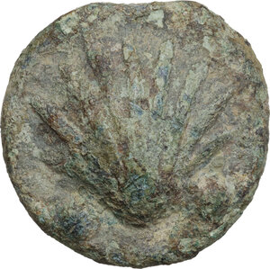 obverse: Dioscuri/Mercury with sickle symbol series.. AE Cast Sextans, c. 240 BC