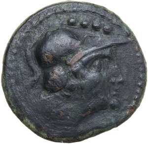 obverse: Anonymous Staff and Club series.. AE Triens, from 210 BC