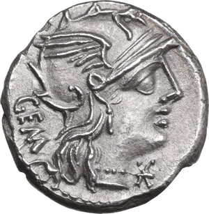 obverse: C. Aburius Geminus. AR Denarius, 134 BC