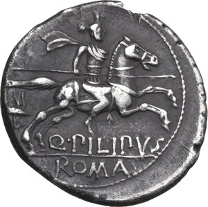 reverse: Q. Marcius Philippus. AR Denarius, 129 BC