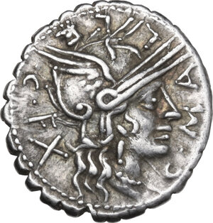 obverse: C. Malleolus C.f.. AR Denarius serratus, 118 BC