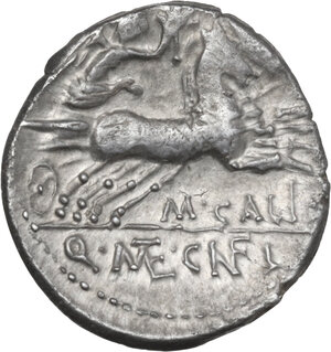 reverse: M. Calidius, Q. Metellus and Cn. Fulvius. AR Denarius, 117 or 116 BC