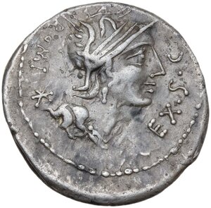 obverse: M. Sergius Silus. AR Denarius, 116 or 115 BC