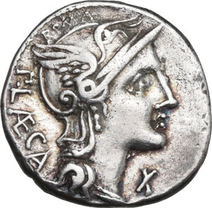 obverse: P. Laeca. AR Denarius, 110 or 109 BC