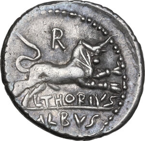 reverse: L. Thorius Balbus.. AR Denarius, 105 BC