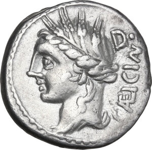 obverse: L. Cassius Caecianus. AR Denarius, 102 BC