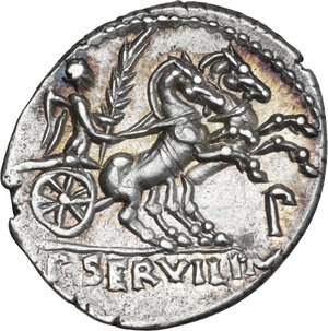 reverse: P. Servilius M.f. Rullus. . AR Denarius, 100 BC