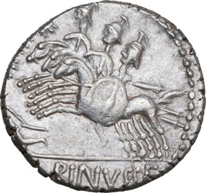 reverse: C. Publicius Malleolus, A. Postumius Sp. f. Albinus and L. Metellus . AR Denarius, late 90s BC