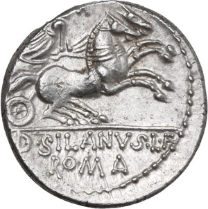 reverse: D. Junius Silanus L.f.. AR Denarius, 91 BC