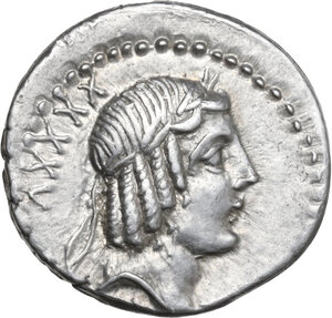 obverse: L. Calpurnius Piso Frugi. AR Denarius, 90 BC