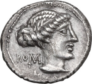 obverse: M. Cato. AR Denarius, 89 BC