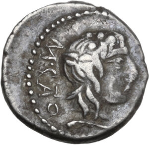 obverse: M. Cato. AR Quinarius, 89 BC