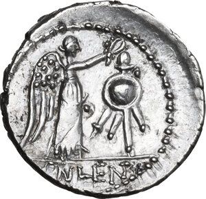 reverse: Cn. Cornelius Lentulus Clodianus. AR Quinarius, 88 AD