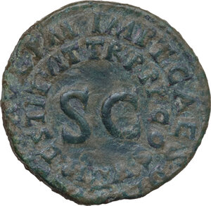 reverse: Tiberius (14-37 AD).. AE As,  Restitution issue struck under Titus in Rome (79-81 AD)