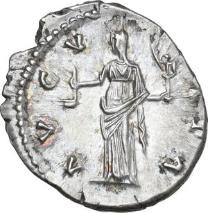 reverse: Diva Faustina I, wife of Antoninus Pius (died 141 AD).. AR Denarius, Rome mint, 146-161 AD