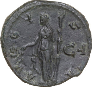 reverse: Diva Faustina I, wife of Antoninus Pius (died 141 AD).. AE As, Rome mint. 146-161