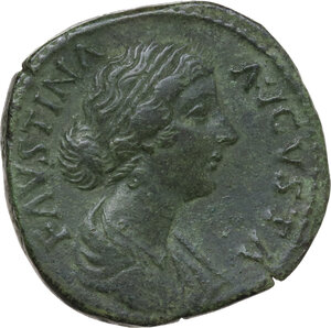 obverse: Faustina II, wife of Marcus Aurelius (died 176 AD).. AE Sestertius. Rome, 161-164 AD