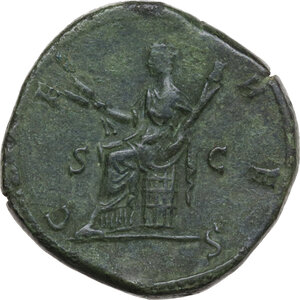 reverse: Faustina II, wife of Marcus Aurelius (died 176 AD).. AE Sestertius. Rome, 161-164 AD