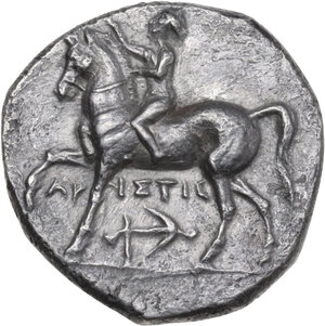 obverse: Southern Apulia, Tarentum. AR Nomos, c. 272-240 BC. Aristis, magistrate