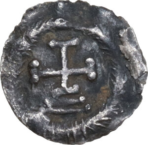 reverse: Lombardic Italy. The Interregnum (574/5-584/5).. AR Quarter Siliqua imitating Tiberius II Constantine (578-582) or Maurice Tiberius (582-602). Pseudo-Ravenna mint