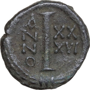reverse: Justinian I (527-565).. AE Decanummium. Ravenna mint. Dated RY 36 (562/3)