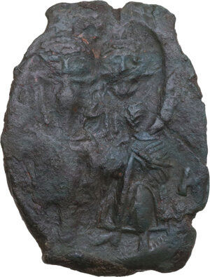 obverse: Heraclius (610-641) with Heraclius Constantine.. AE Overstruck Follis, Syracuse mint, 630-641