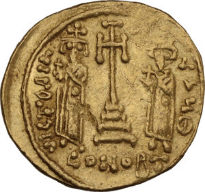 reverse: Constans II, with Constantine IV (641-668). . AV Solidus. Constantinople mint. Struck 654-659