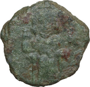 obverse: Justinian II. First Reign (685-695 AD). . AE Follis. Syracuse mint. Struck 692-693