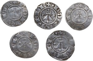 obverse: Bologna.  Repubblica a nome di Enrico VI di Svevia Imperatore (1191-1337).. Lotto di cinque (5) bolognini con simboli differenti