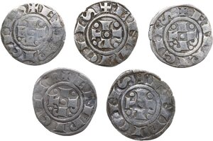 reverse: Bologna.  Repubblica a nome di Enrico VI di Svevia Imperatore (1191-1337).. Lotto di cinque (5) bolognini con simboli differenti