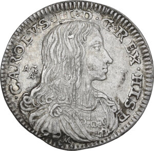 obverse: Napoli.  Carlo II di Spagna (1674-1700).. Carlino 1687 sigle AG/A e IM