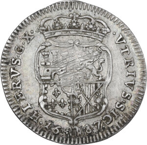 reverse: Napoli.  Carlo II di Spagna (1674-1700).. Carlino 1687 sigle AG/A e IM
