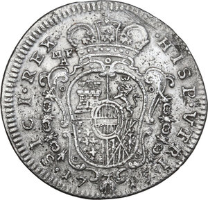 reverse: Napoli.  Carlo VI d Asburgo (1707-1734).. Tarì 1715 con sigla IM sotto al busto