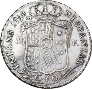 reverse: Napoli.  Ferdinando IV di Borbone (1759-1816). Mezza piastra o 60 grana 1798